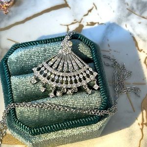 Fan shaped silver S925 stamped paved AAA CZ necklace